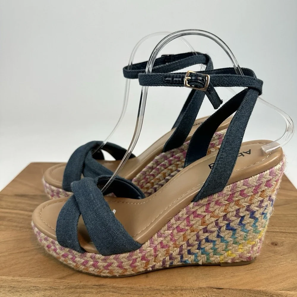 New Womens Abound Sukie Blue Denim Platform‎ Espadrille Wedge Sandals Size 9 M